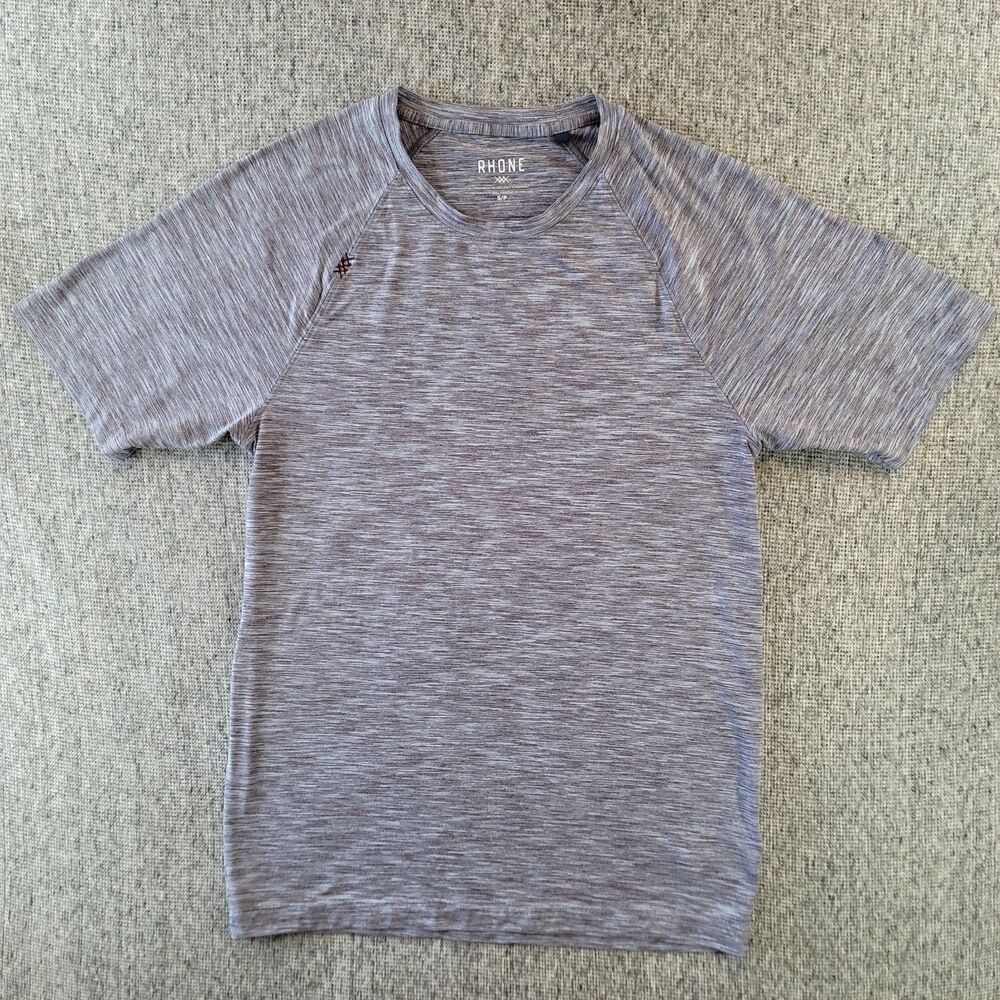 Rhone Mens S Heathered Blue Brown Athletic Shirt Performance Tee Style 100402